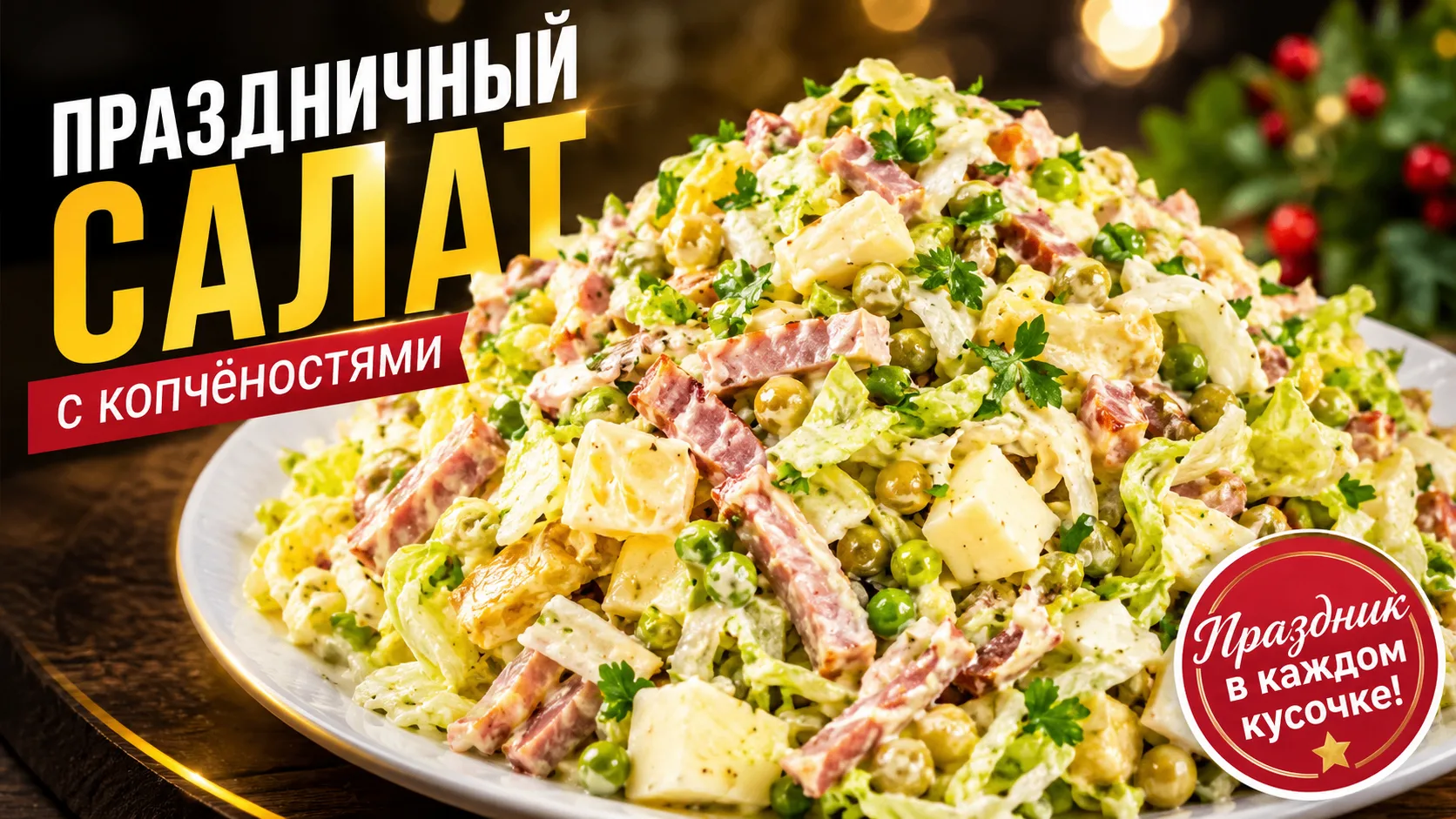 🥗 Праздничный САЛАТ с КОПЧЁНОСТЯМИ
Сытный, яркий и очень вкусный салат для праздничного стола 😍
Ко