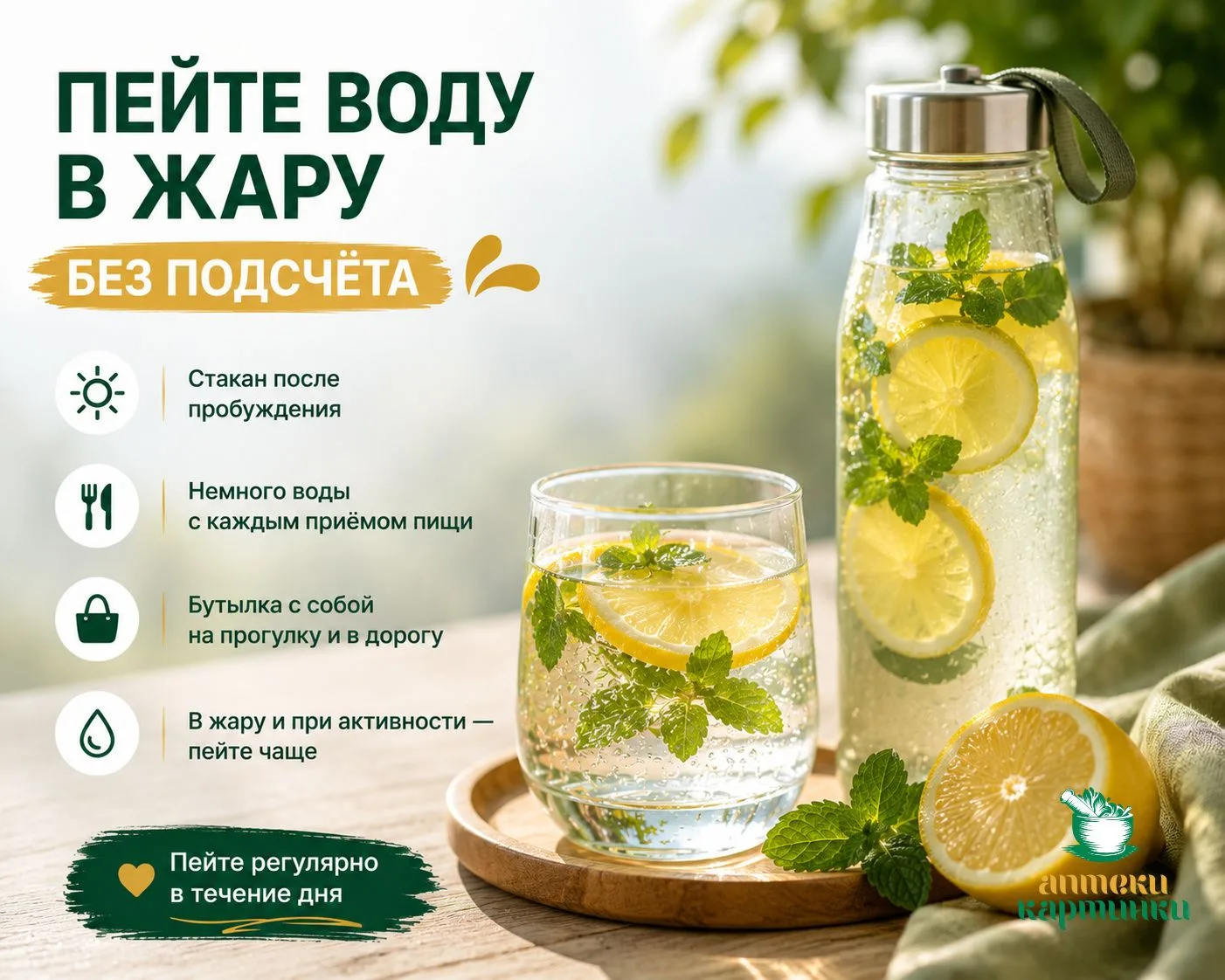 💧 Как пить достаточно воды в жару — и не считать каждый стакан
