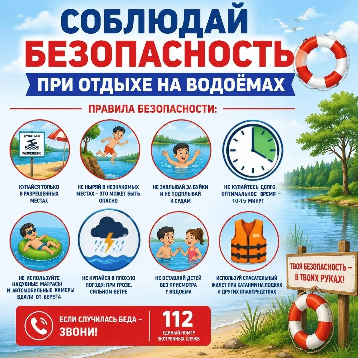 🌊 Лето, солнце, водоём — идеальное сочетание для отдыха… но только если помнить о безопасности! ☀️