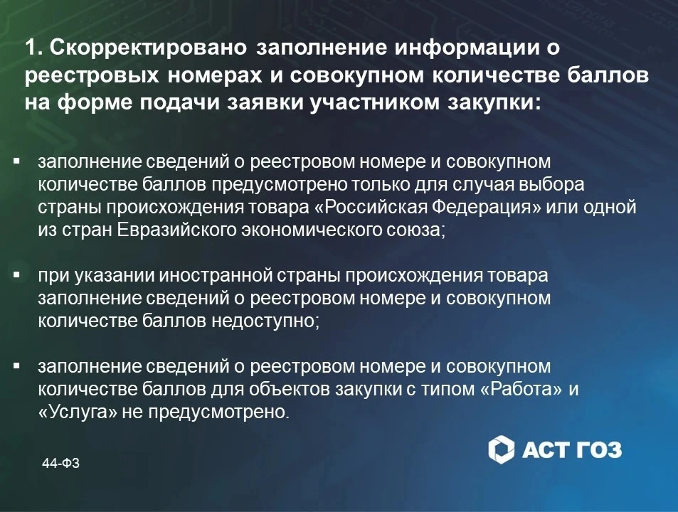 Обновления функционала площадки АСТ ГОЗ 44-ФЗ