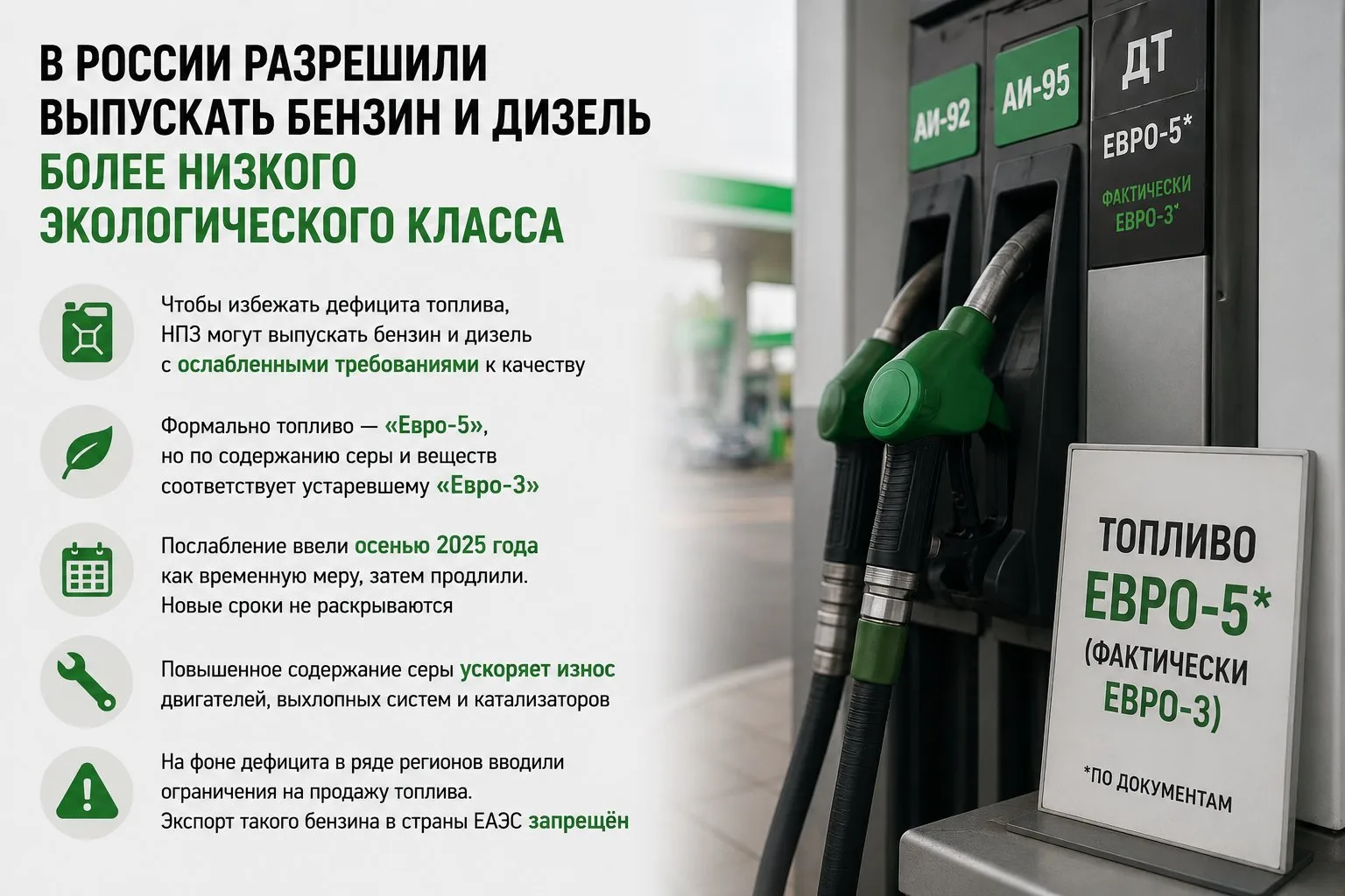 В России разрешили выпускать бензин и дизель более низкого экологического класса

Чтобы избежать деф