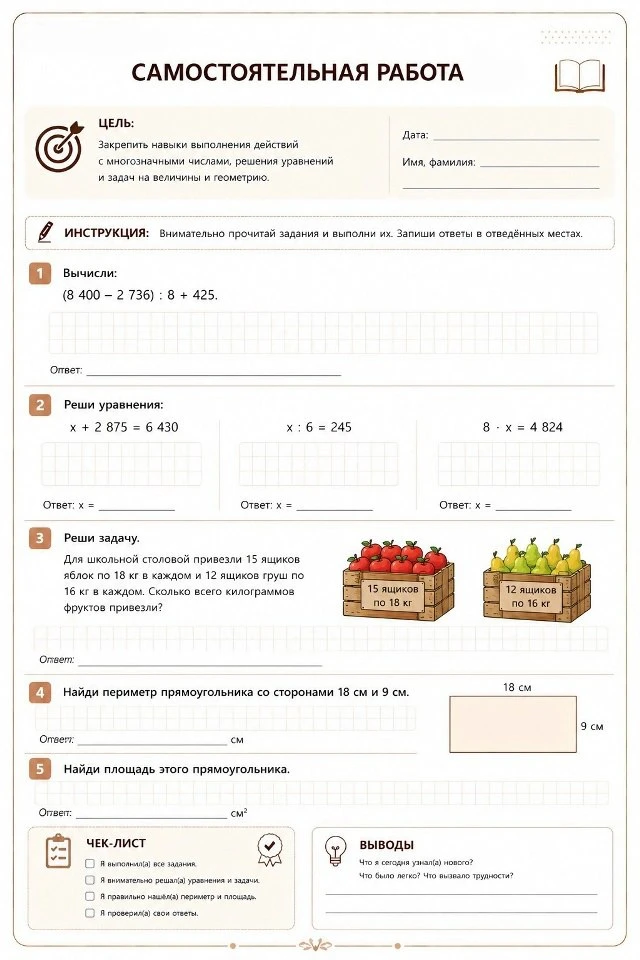Самостоятельные и контрольные работы по математике для 4 класса ✍️