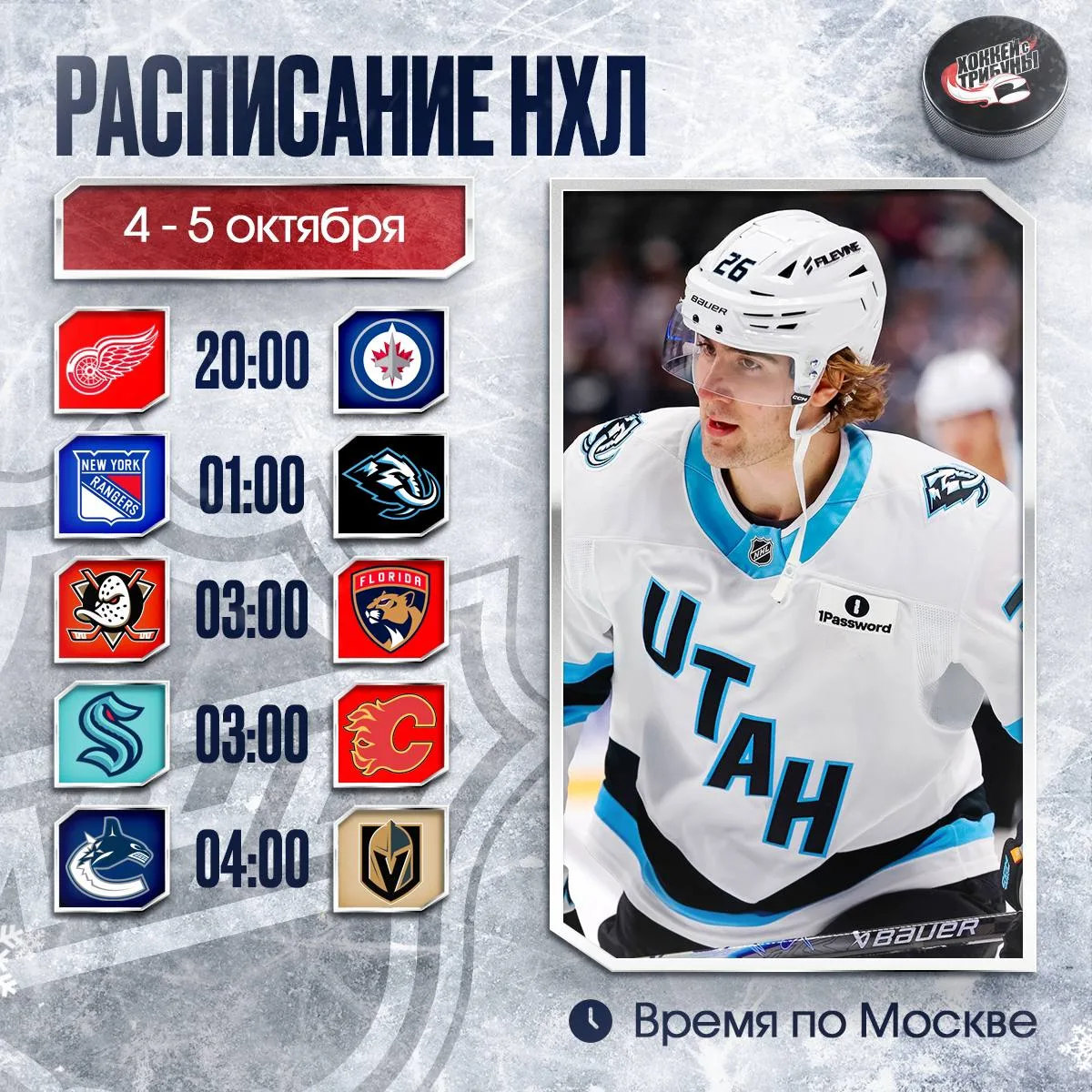 📅🏒 Сегодня в НХЛ состоятся всего 5 матчей и среди них один ранний