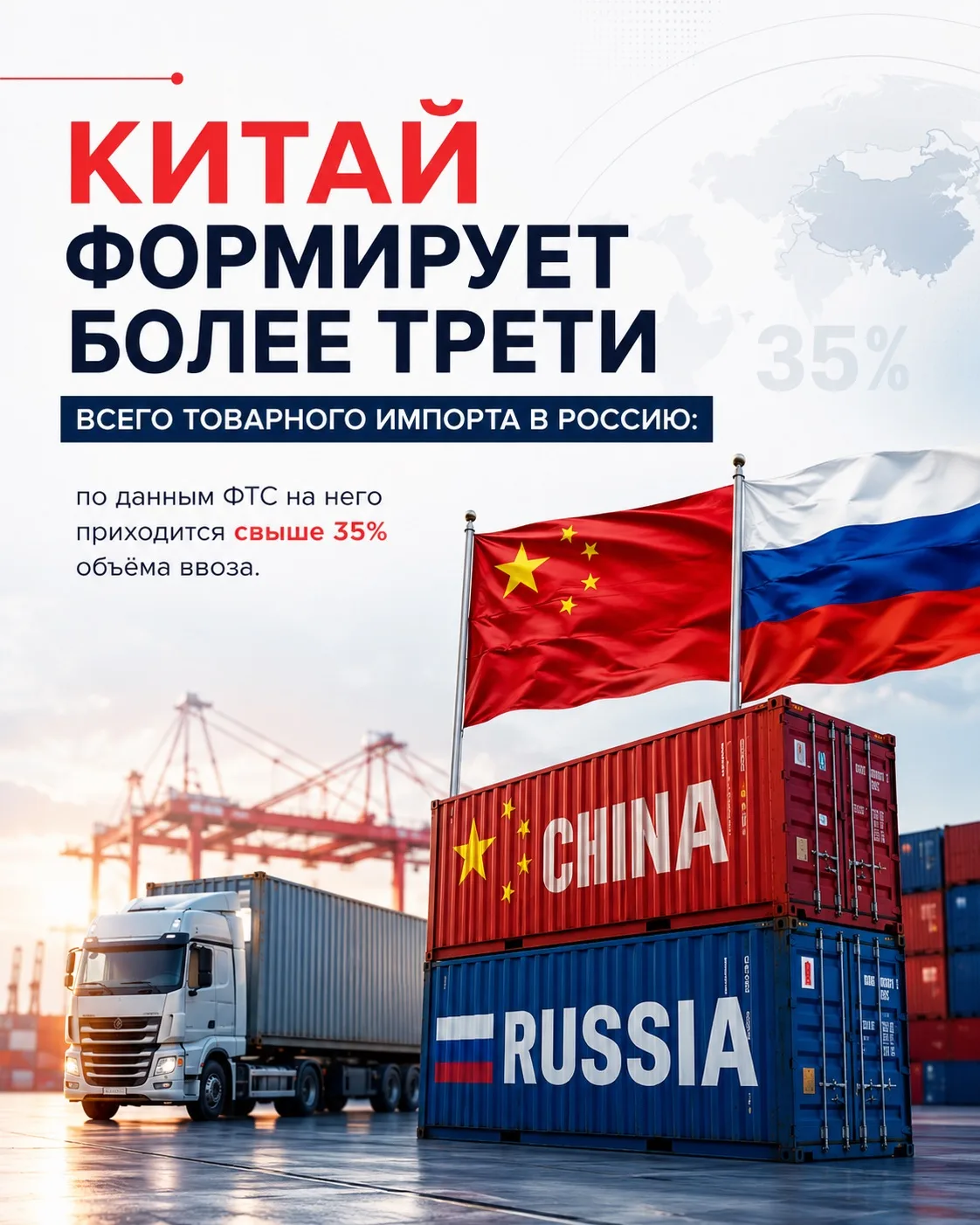 Китай формирует более трети всего товарного импорта в Россию: по данным ФТС на него при...
