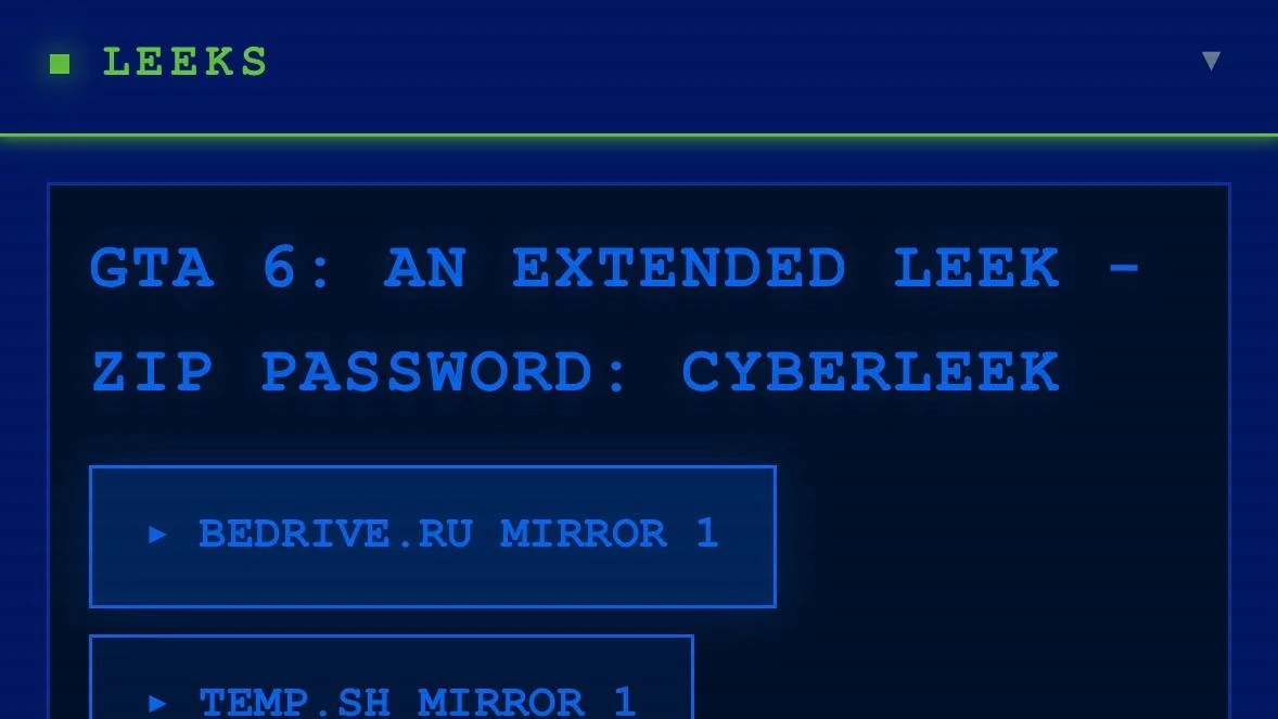 CyberLeek опубликовал новую утечку GTA 6 под названием «GTA 6: Расширенный слив» и весо...