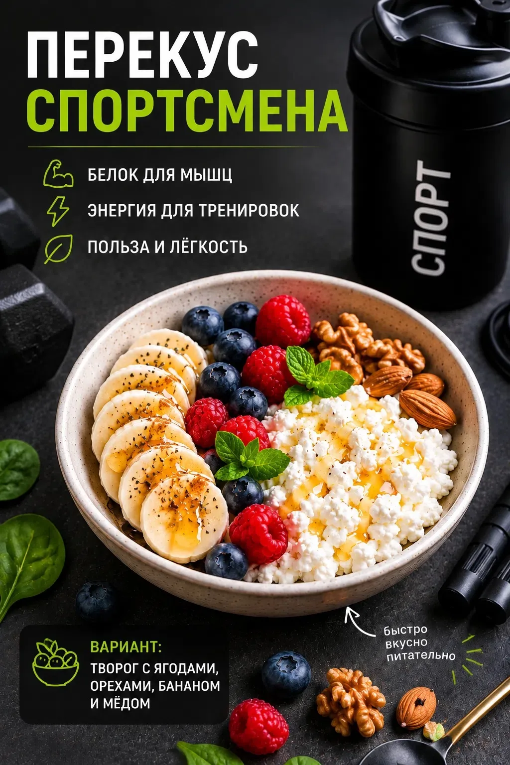 🥣 Полезный и вкусный перекус для спортсменов 🏃‍♂💪