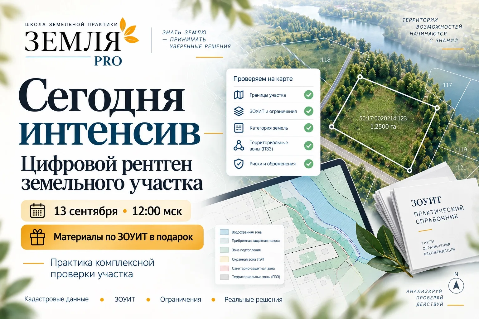 ⏰Сегодня в 12:00 мск начинаем интенсив «Цифровой рентген земельного участка».