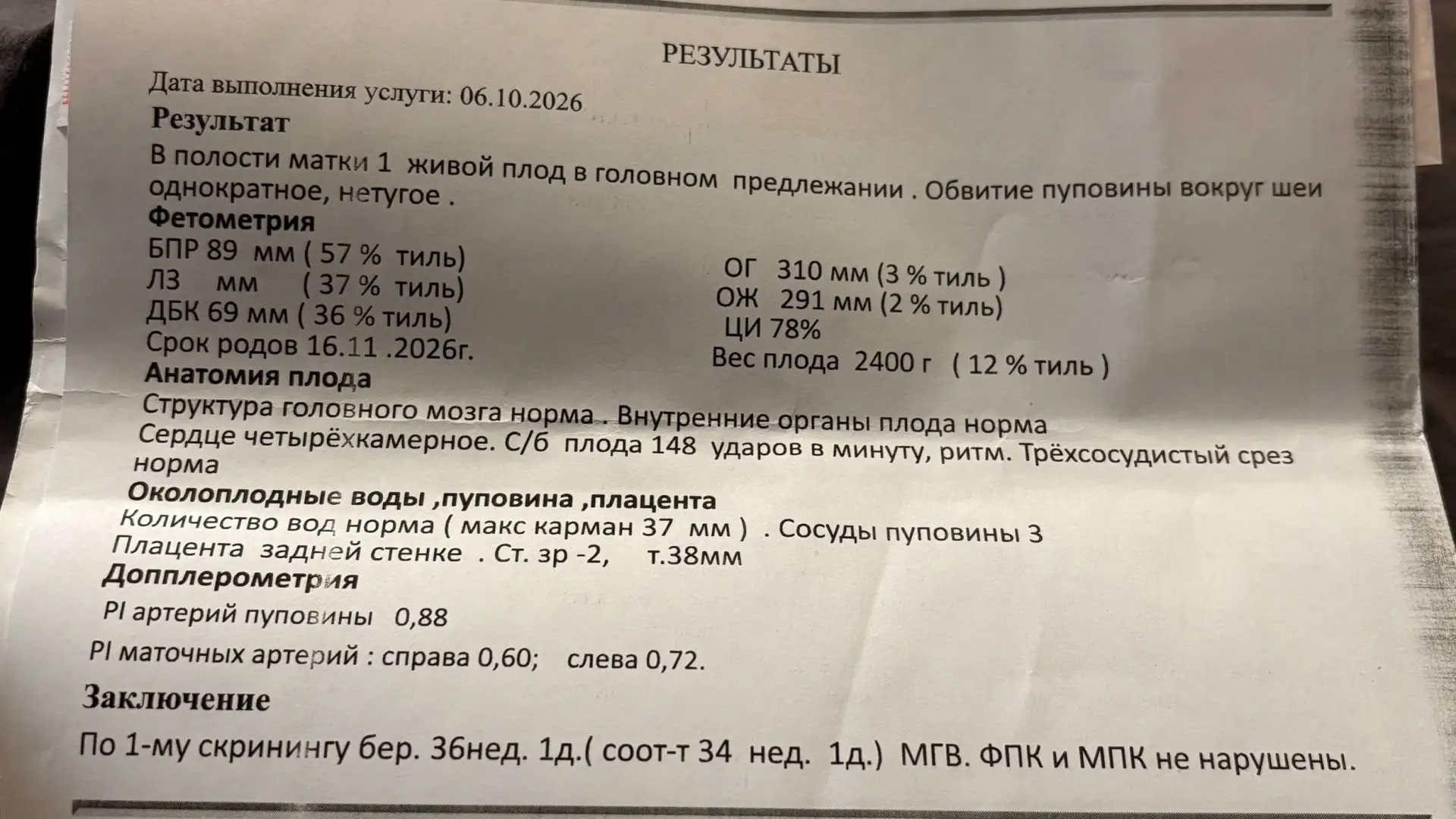 Здравствуйте. Кто разбирается,прокомментируйте пожалуйста. Размеры в пределах нормы,но ...