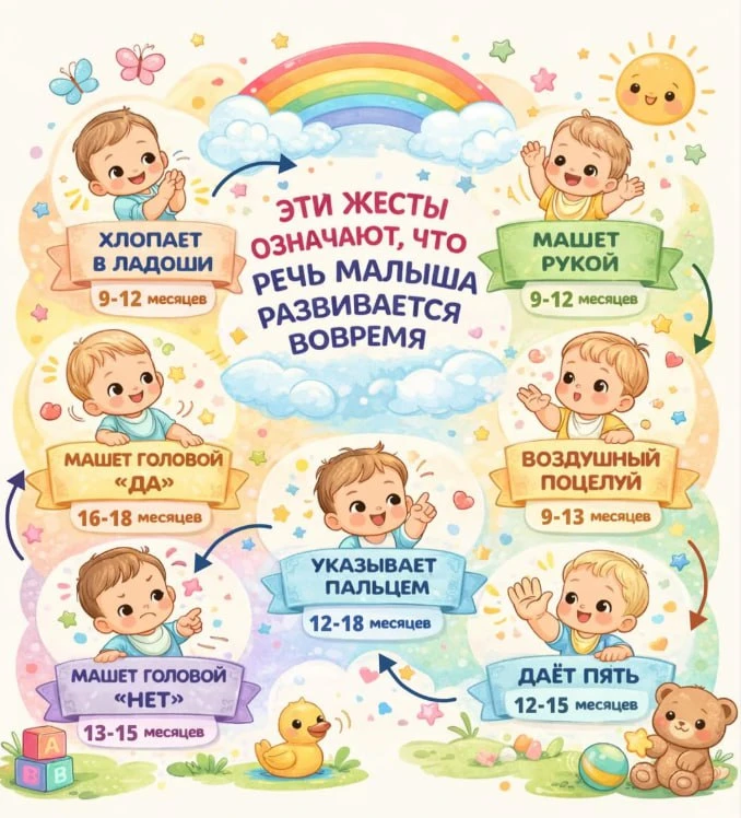 🤲 Эти жесты означают, что малыш развивается хорошо!