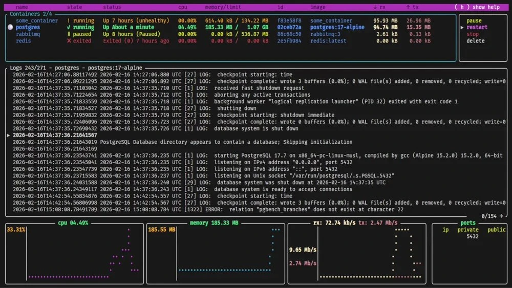 Oxker — это простой TUI-инструмент для просмотра и управления Docker-контейнерами прямо...