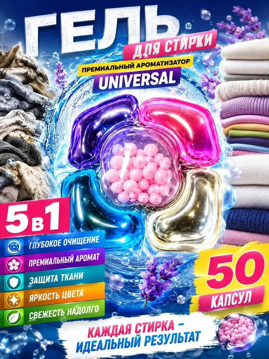 🔥 85,8%   | Капсулы для стирки белья 5 в 1 с кондиционером 50 штук
