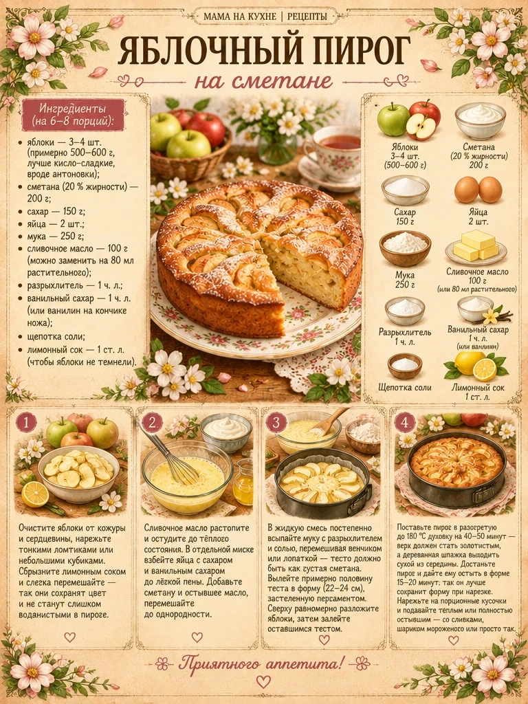🌸 Яблочный пирог на сметане 🌸