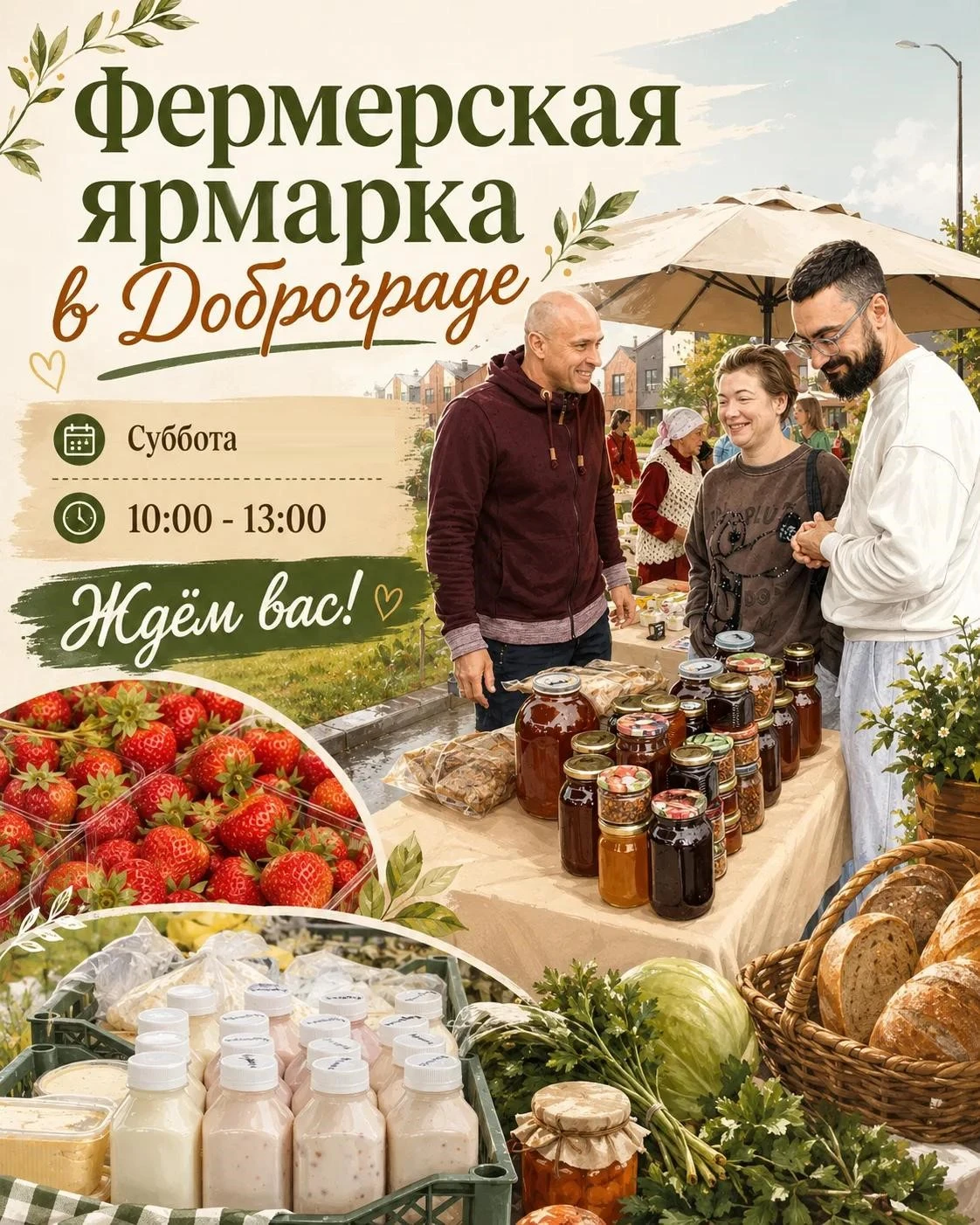 🌿 Приглашаем завтра, в субботу, с 10:00 до 13:00 на фермерскую ярмарку!