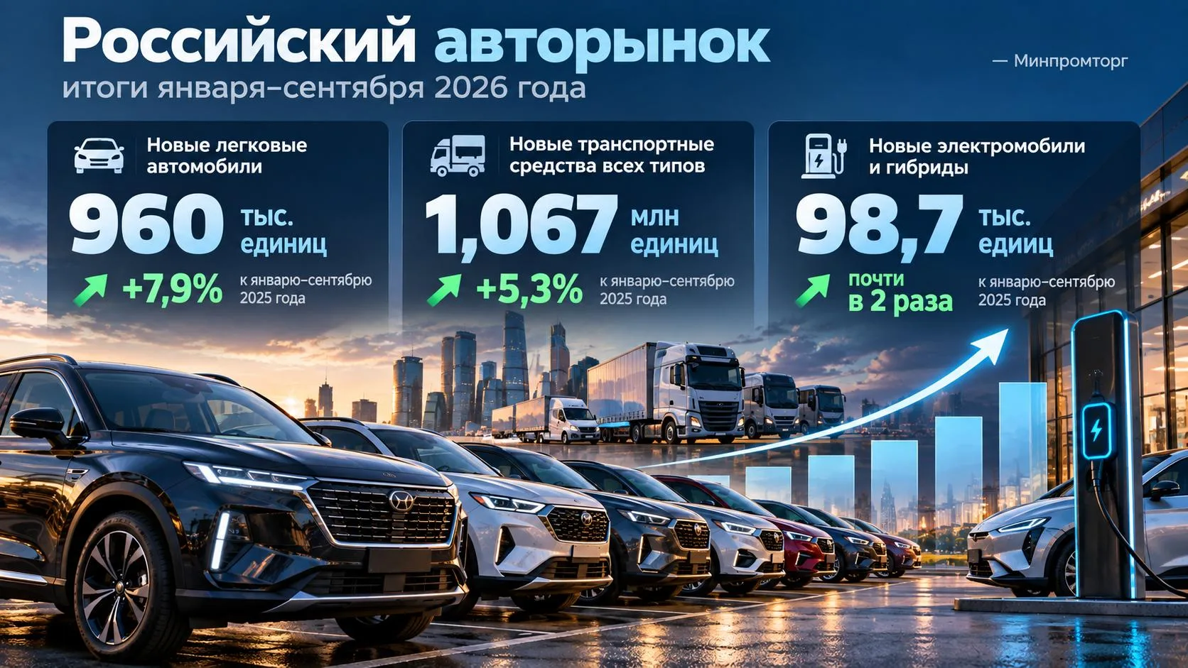 🇷🇺 Отчет: продажи новых легковых автомобилей январь – сентябрь выросли на 7,9%, до 96...