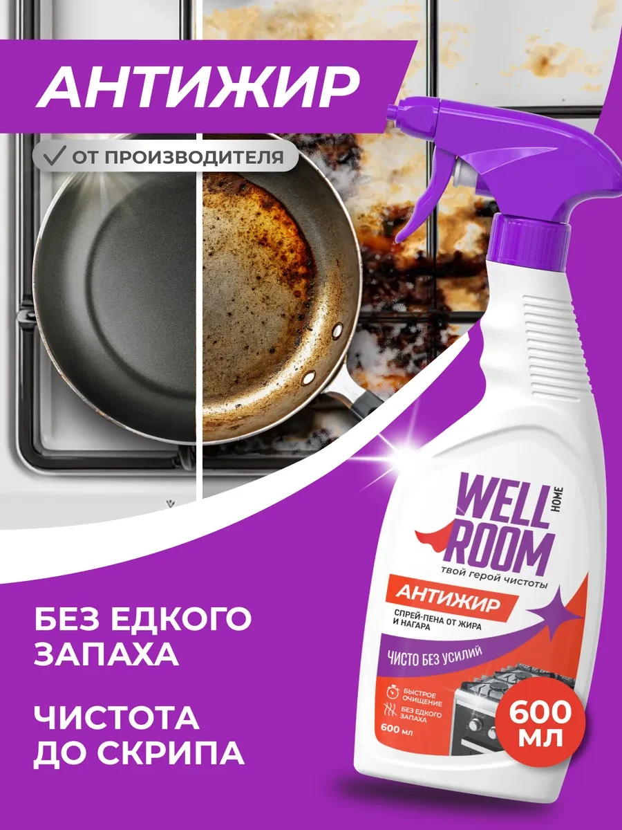 ⚡️ Спрей-пена от жировых загрязнений Антижир, 600 мл, Wellroom