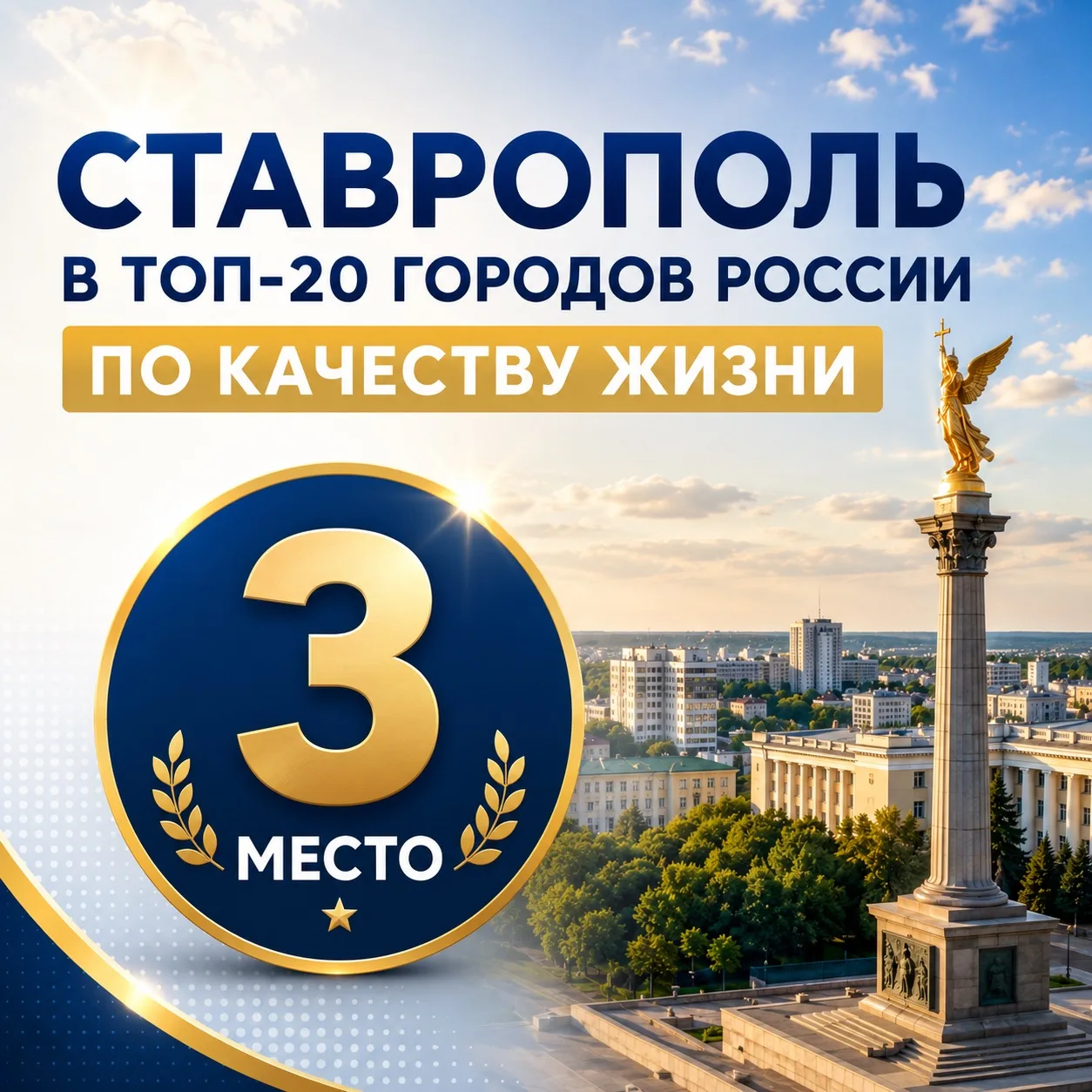 📊 Ставрополь вошел в ТОП-20 городов России по качеству жизни

🏆 Ставрополь занял 3 место среди 250