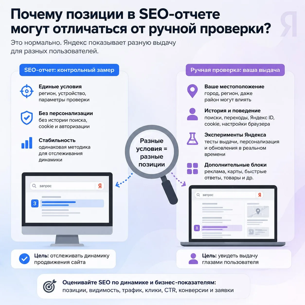 📊 Почему позиции в SEO-отчете могут отличаться от того, что вы видите в Яндексе?