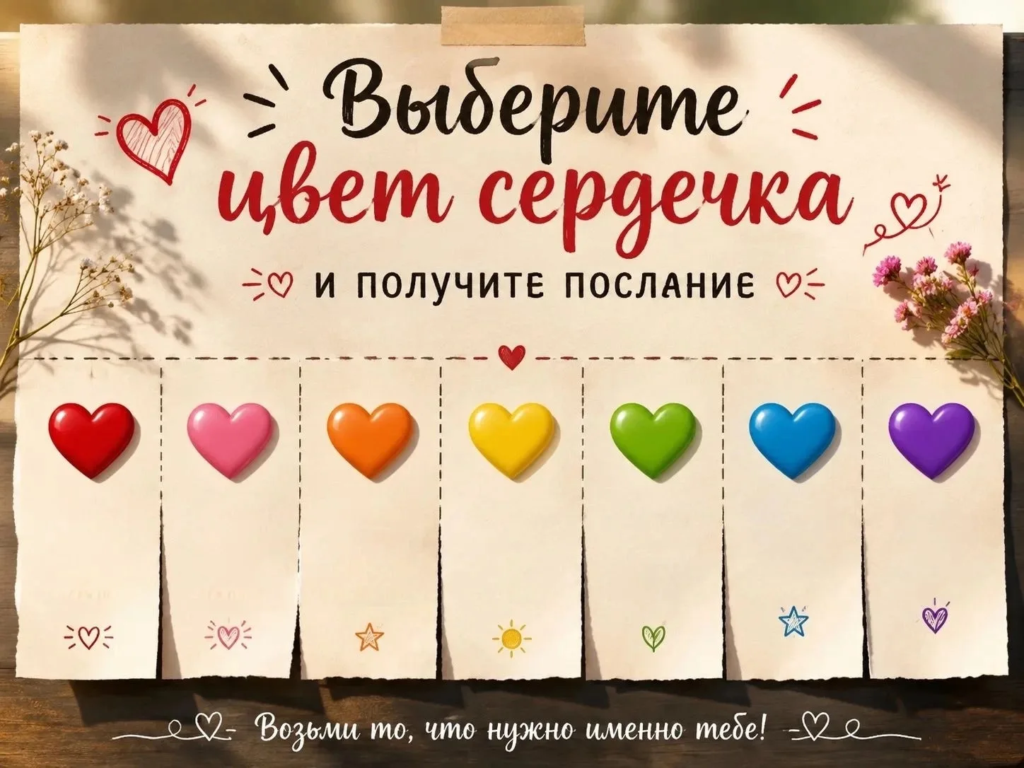 Поиграем⁉️
Какое сердечко ваше? ❤️💛💚💙
Скорее выбирай сердечко 😊
У нас тут припасены тёплые слова
