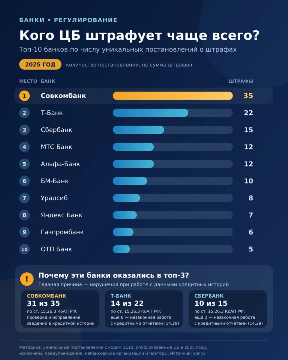 Занятная статистика по количеству штрафов, которые получают банки от ЦБ. Страна должна ...