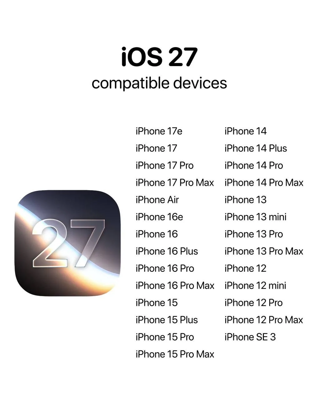 Какие устройства будут поддерживать iOS 27.