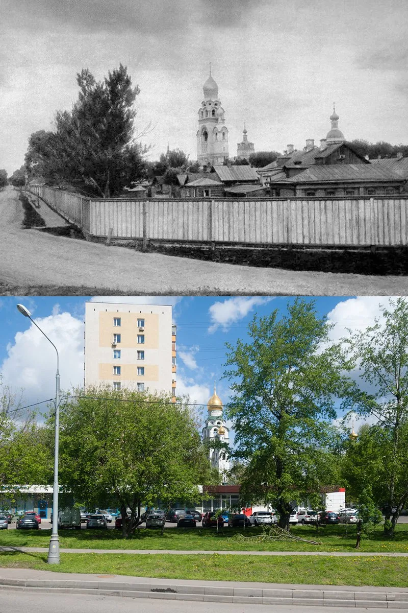 📍Улица Рогожский Посёлок, дом 3 и колокольня-храм Вознесения Христова.    1910/2025 год.  💡 На фотог