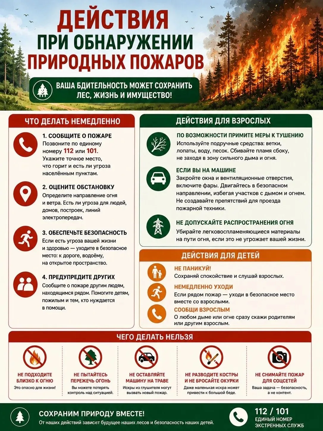 🔥 Действия при обнаружении природного пожара