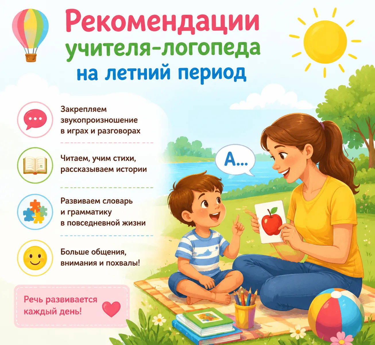 🎈Рекомендации учителя-логопеда на летний период
 
🌞 Лето– пора отпусков, беззаботного детского отд