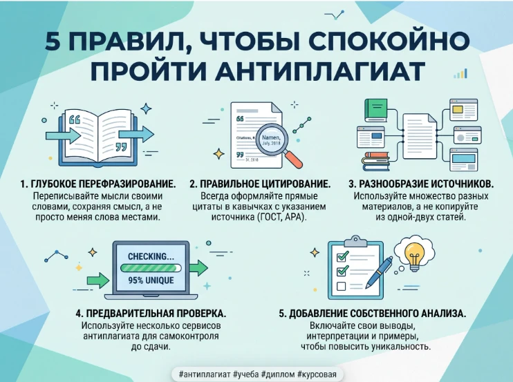 «5 правил, чтобы спокойно пройти антиплагиат»

Продолжаем разбирать антиплагиат без паники 

5 прави