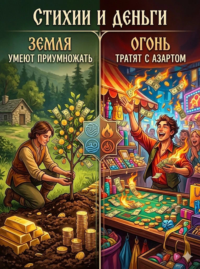 🔑  Стихии и деньги: кто умеет приумножать, а кто — тратит с азартом
