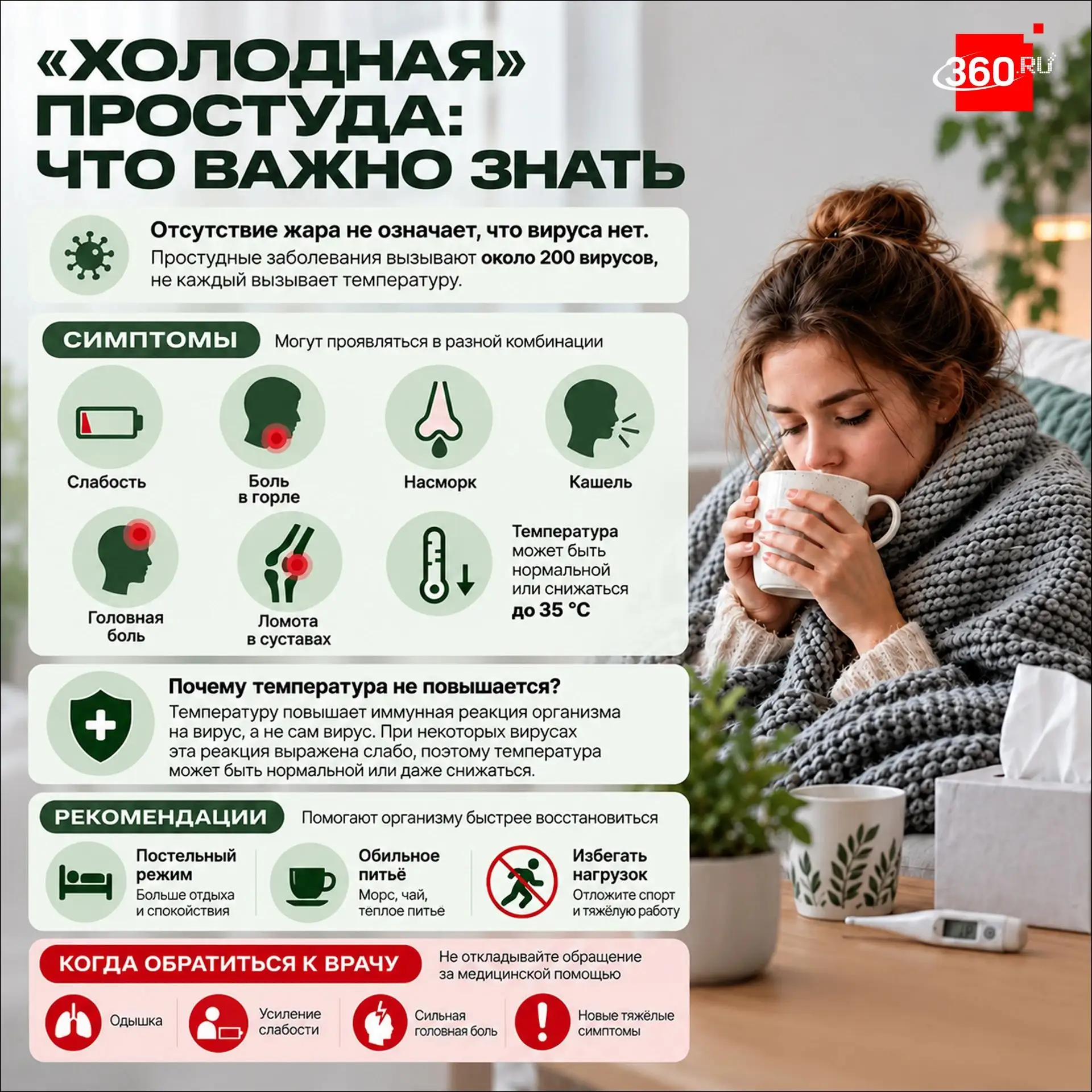 Температура в норме, а слабость, насморк и боль в горле все равно есть. Россияне массов...