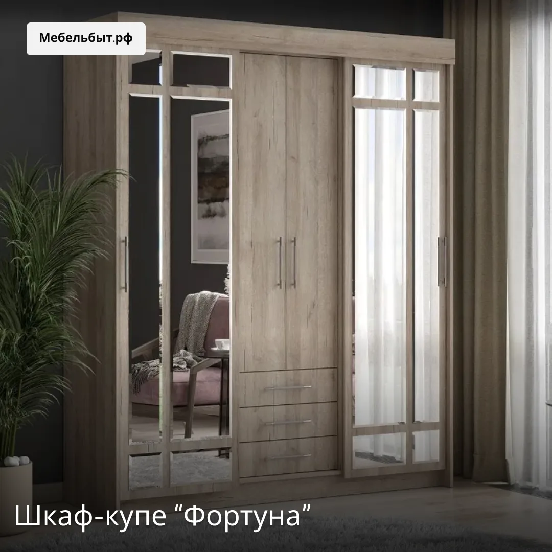 Шкаф-купе "Фортуна" 😎 в цвете дуб крафт серый станет украшением спальни или прихожей!