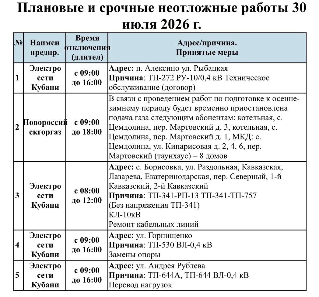 ‼️Информируем Вас о плановых работах на 30.07.2026г.

При аварийном отключении Вы можете обратиться: