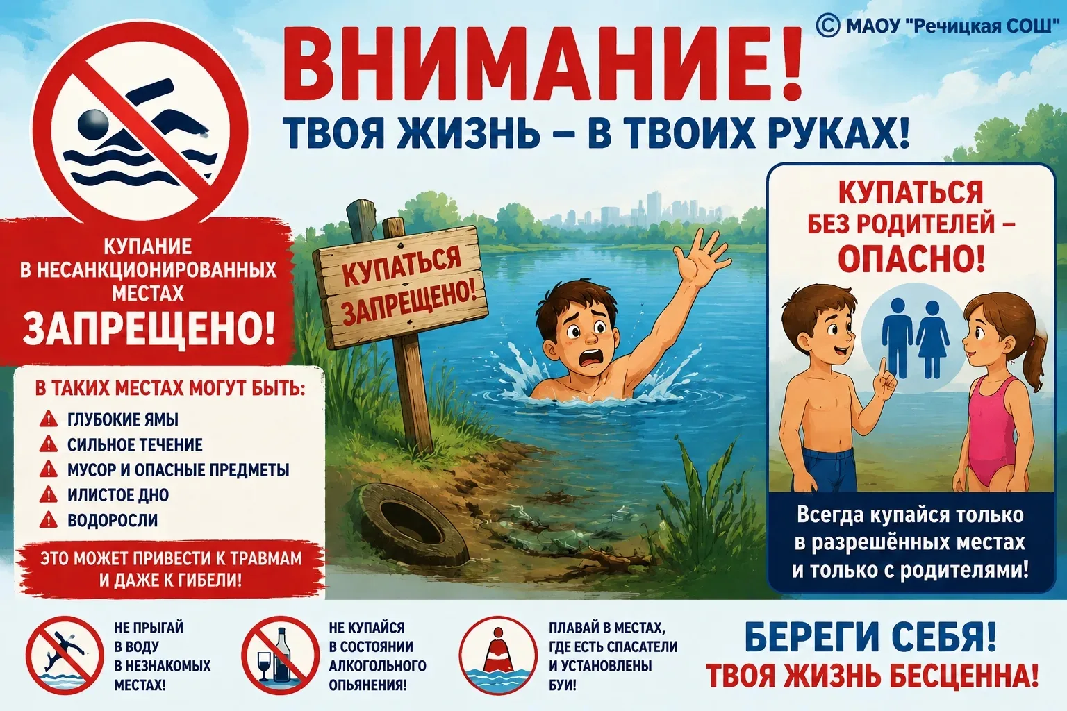 НАПОМИНАЕМ
С наступлением теплого времени года и открытием купального сезона резко возрастает риск н