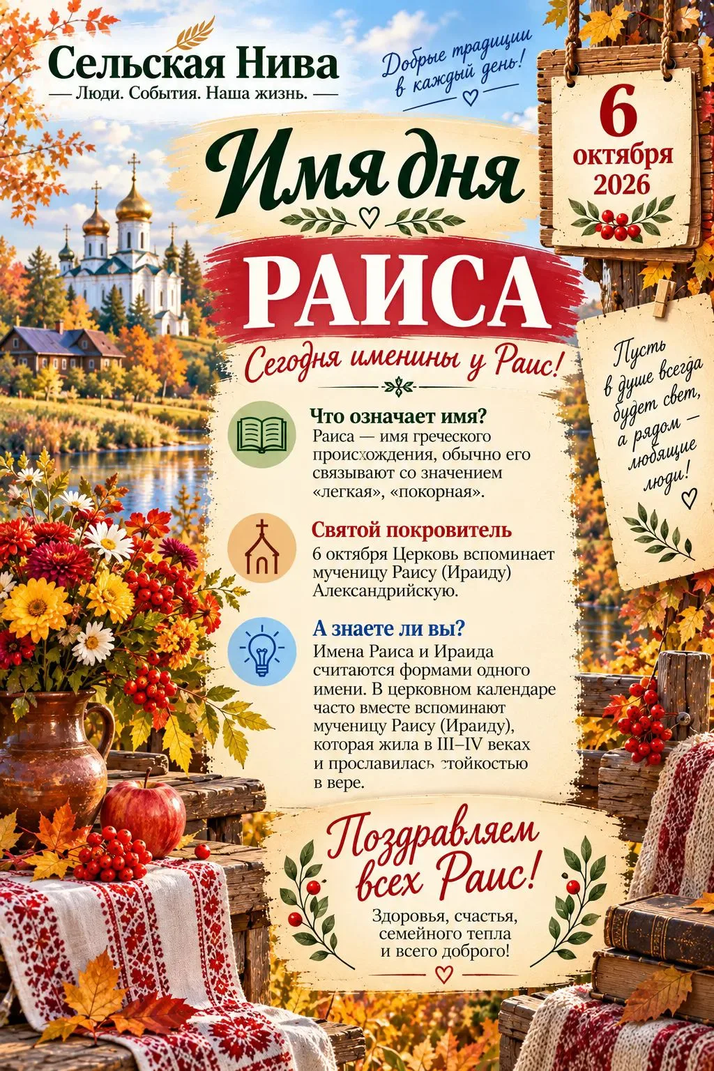 ☀️ Сегодня именины у Раисы. Поздравляем!