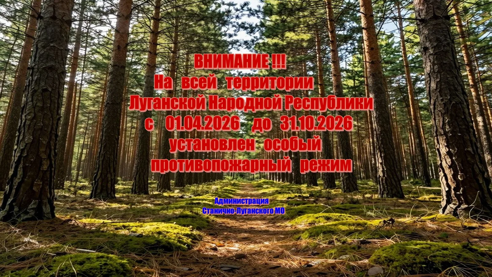 На территории Луганской Народной Республики с 01.04.2026 по 31.10.2026 установлен особы...