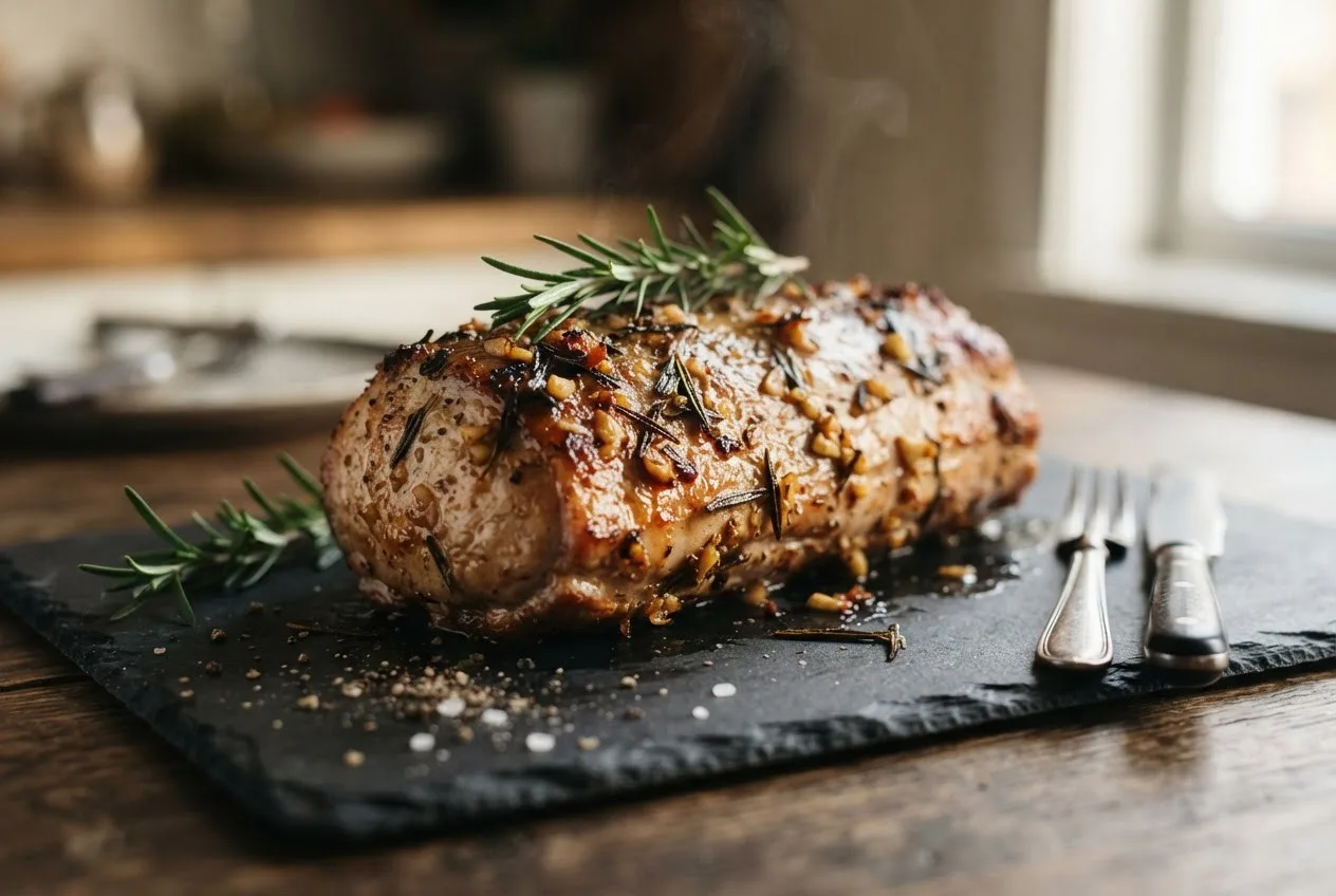 Свиная корейка с розмарином и чесноком — подходящее блюдо для осеннего ужина. Приготовл...