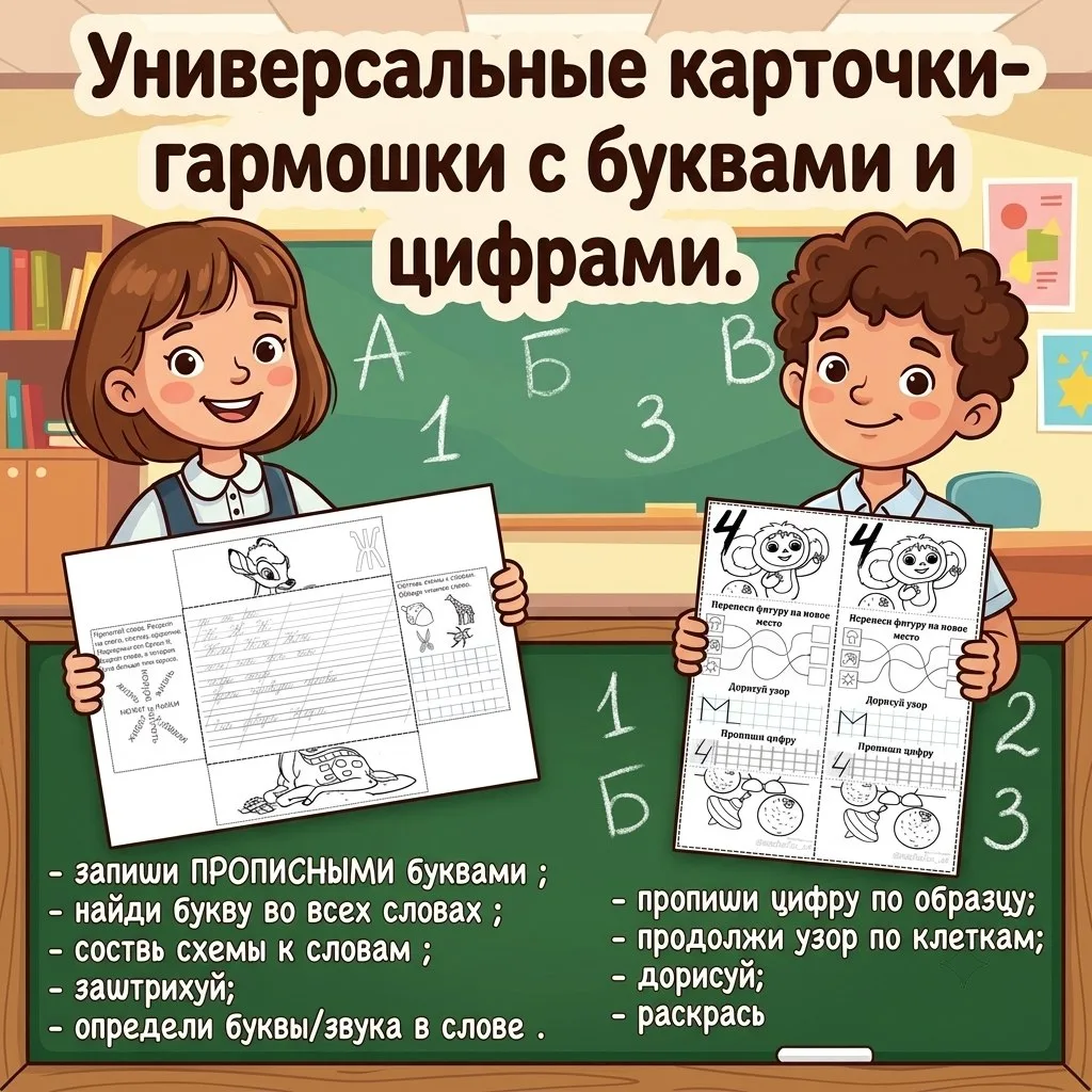 ✨ КАРТОЧКИ-ГАРМОШКИ – ваше секретное оружие для легкого старта! ✨

Комплект "БУКВЫ А-Я": Алфавит без