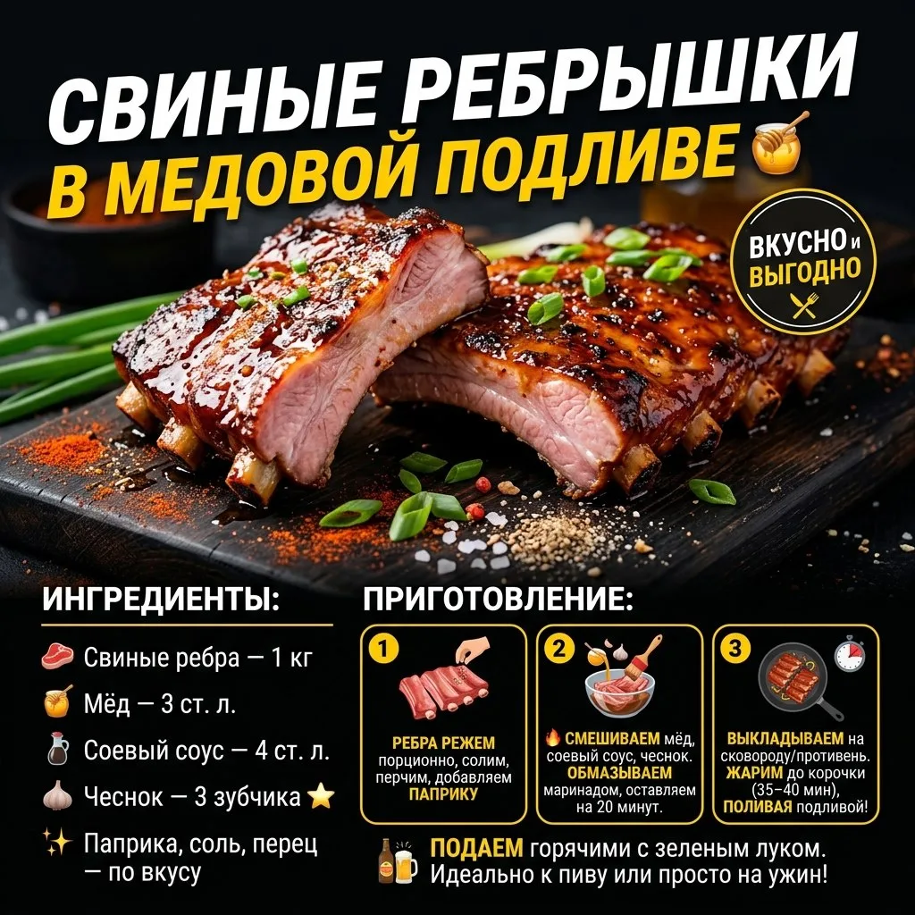 Свиные ребрышки в медовой подливе 🍯