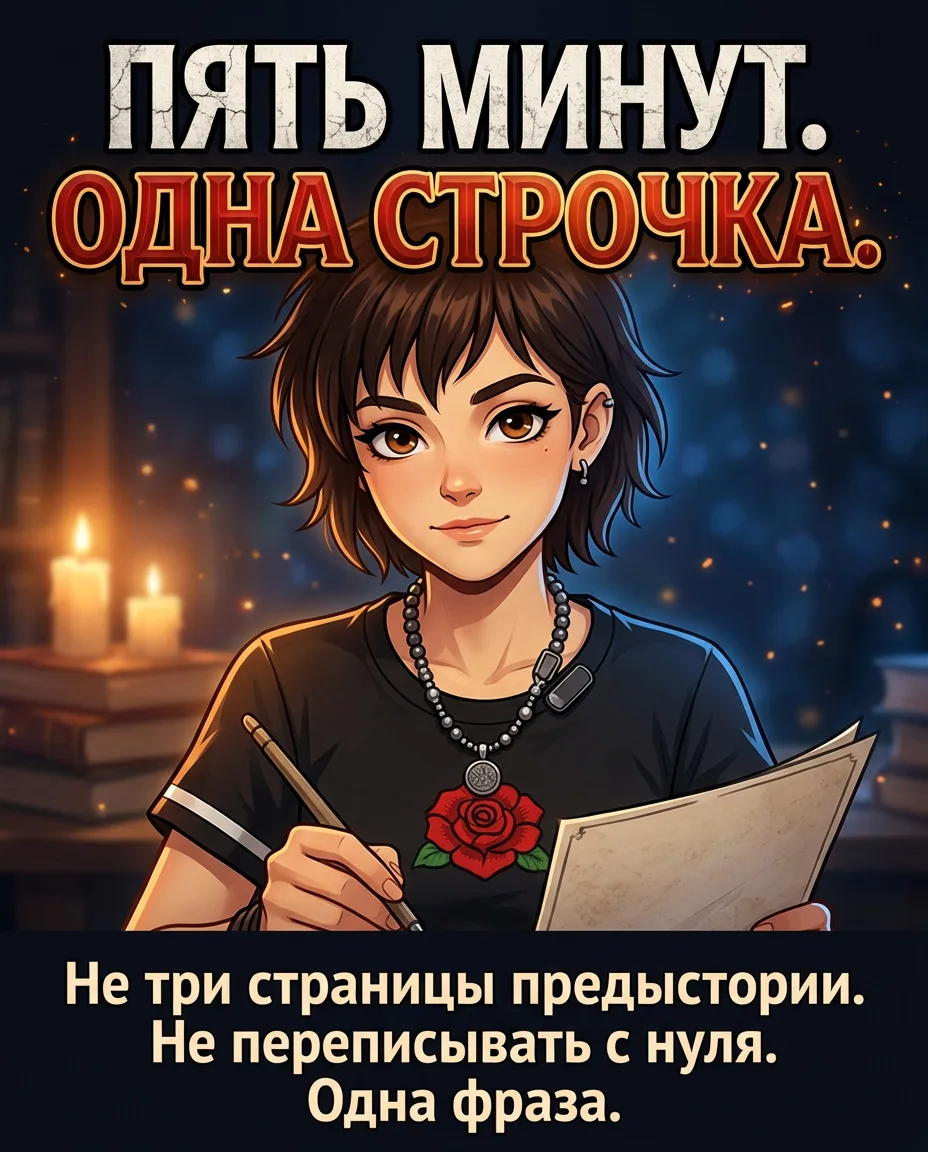 «Пять минут. Одна строчка. Не переписывать с нуля.»

Лист заполнен, класс выбран, а внутри — «он как