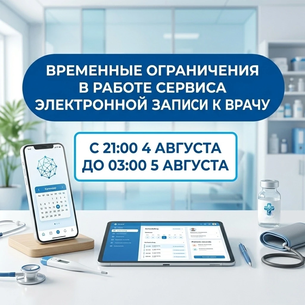 В связи с проведением плановых технических работ электронная запись на приём к врачу (в...