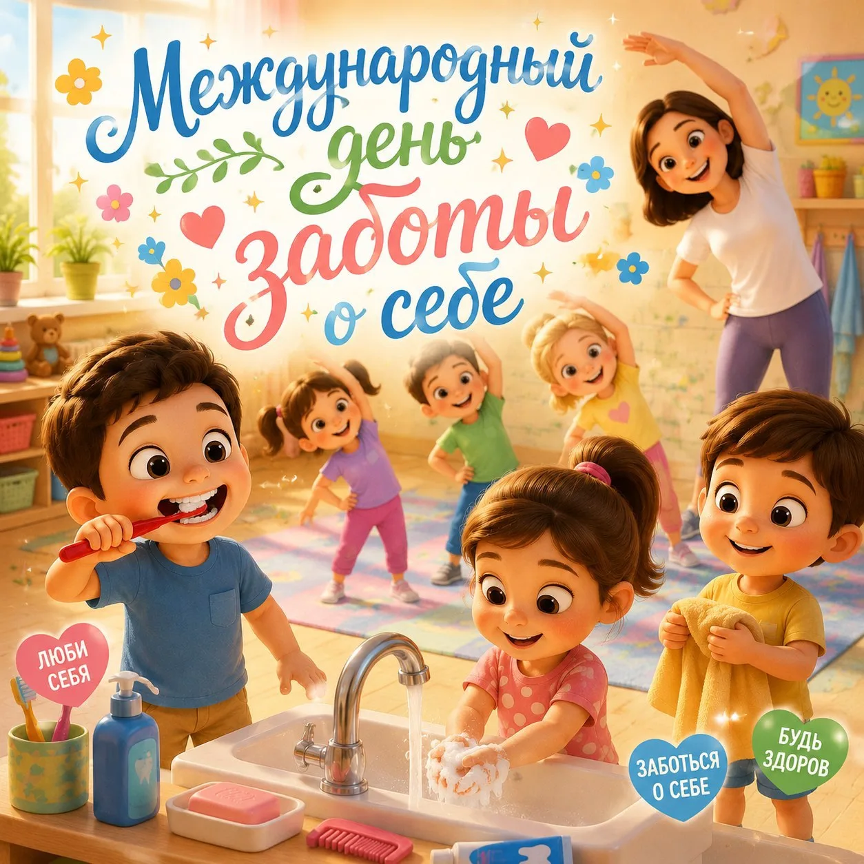 Я себя люблю немножко,
Улыбаюсь у окошка!
Руки мою, зубы чищу —
Так я о себе забочусь!
❤С чего начин