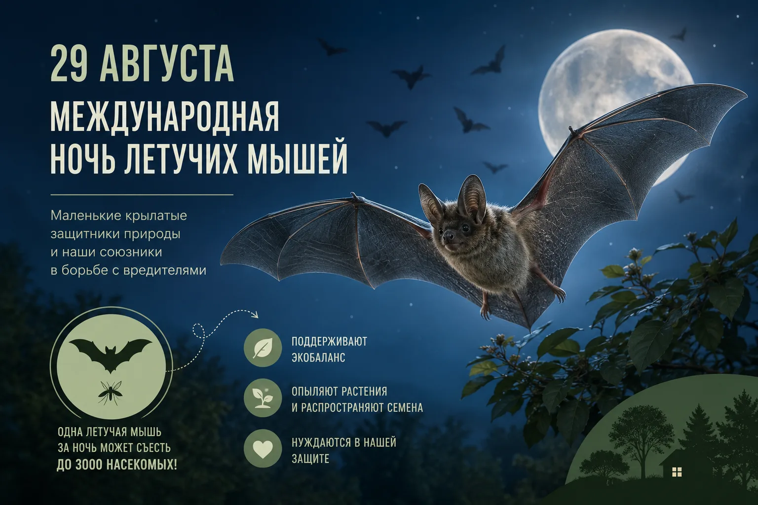 🦇🌙29 августа – Международная ночь летучих мышей!