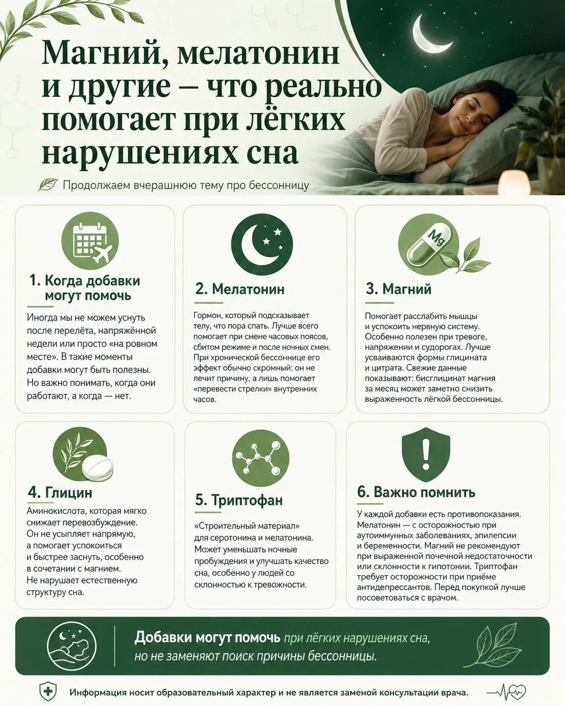 Магний, мелатонин и другие — что реально помогает при лёгких нарушениях сна