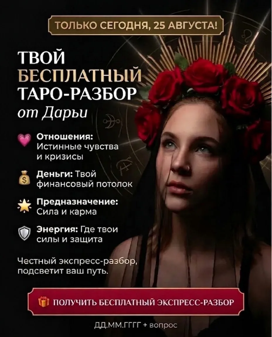 ⚡️ Только сегодня, 25 АВГУСТА! БЕСПЛАТНЫЙ таро-разбор от Дарьи.