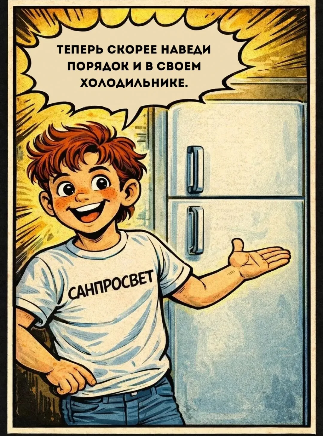 Комикс из серии детский Санпросвет «Петя Лентяев – гроза беспорядка в холодильнике» (анонс)

Роспотр