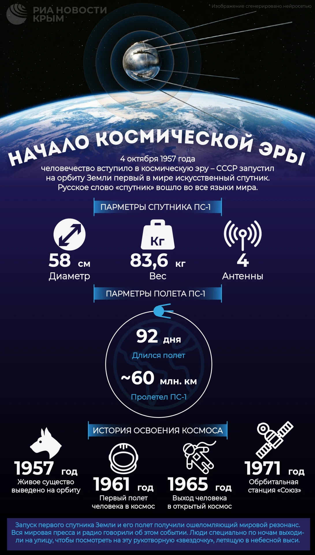 🛰 "Шаг в космос": 69 лет назад СССР запустил на орбиту Земли первый в мире спутник.