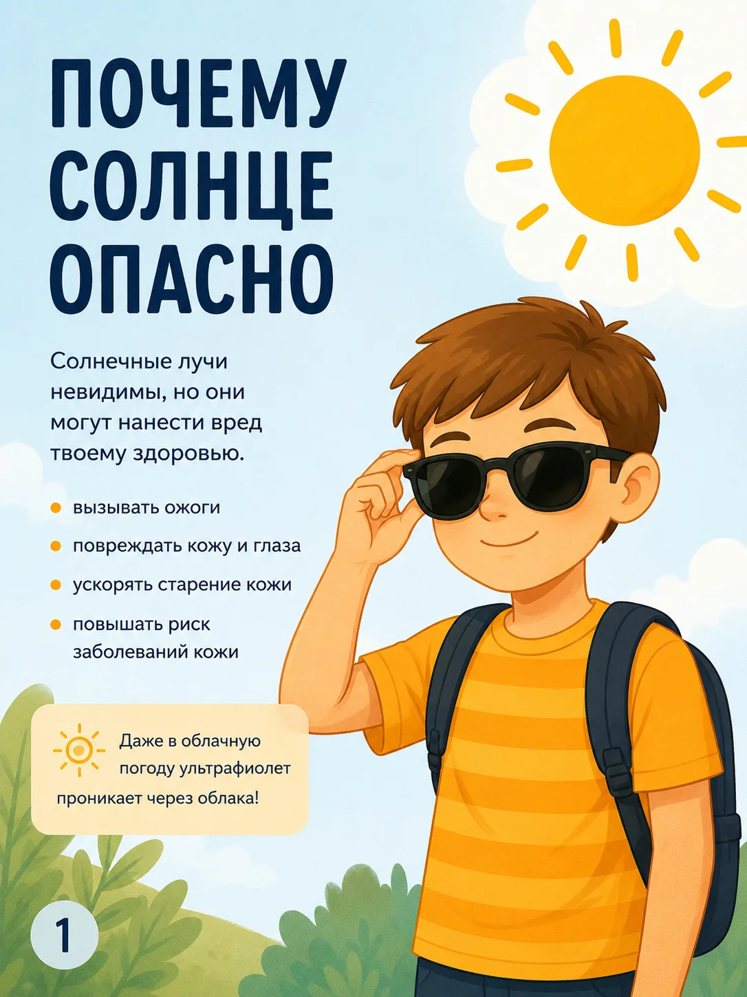 Как защититься от солнца? Используйте памятку для разговора с детьми❗️