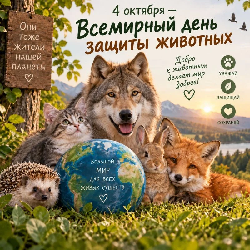 🐾 Друзья! Сегодня, 4 октября, отмечается Всемирный день защиты животных.