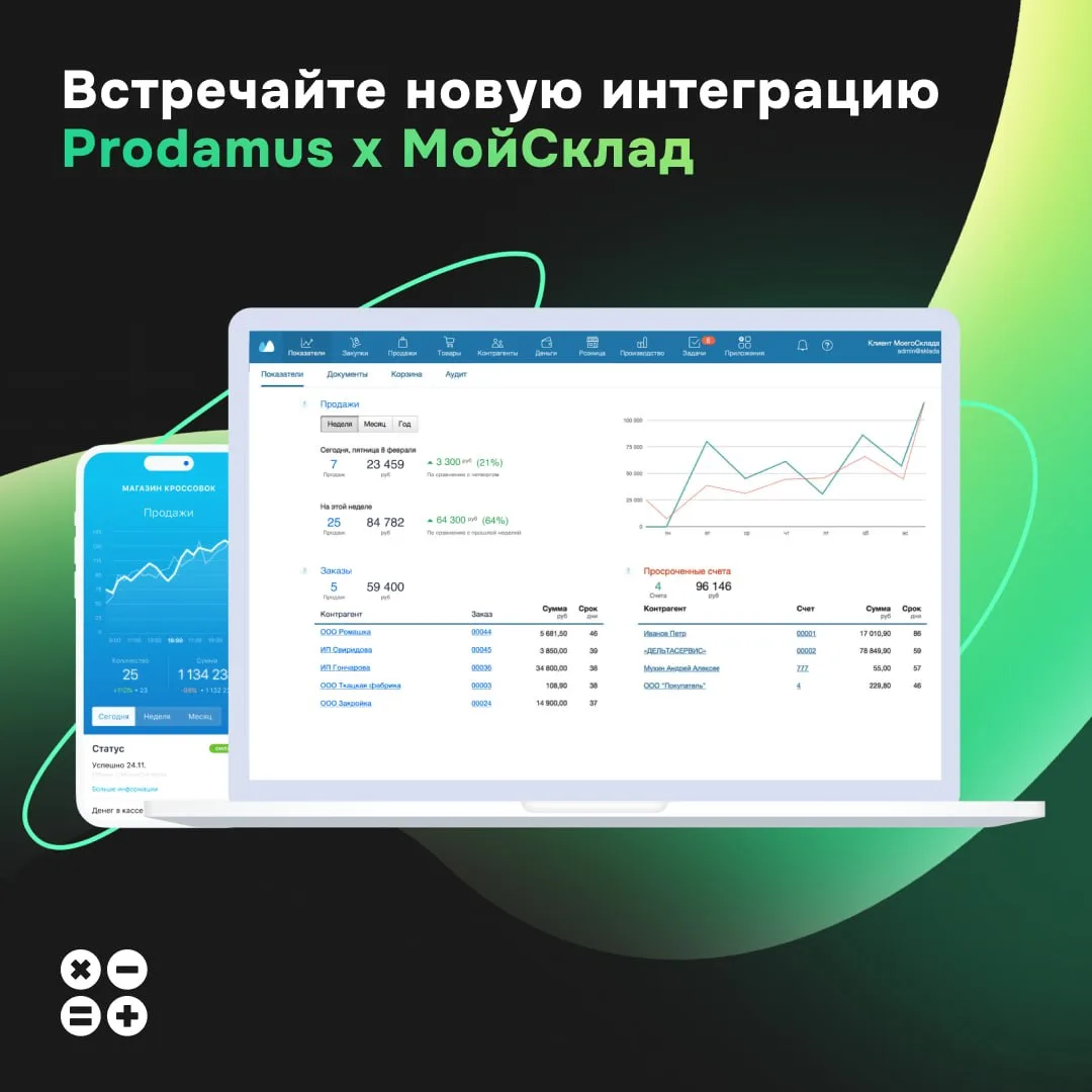 🎉 Новая интеграция в Prodamus: облачная система учёта и управления торговлей «МойСклад»

Подходит