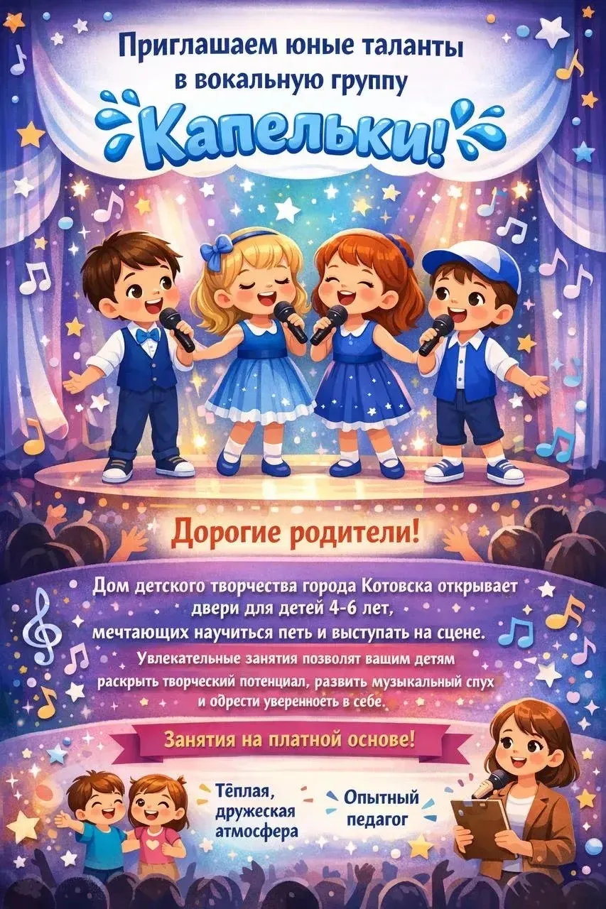 🎤Приглашаем юные таланты в вокальную группу«Капельки»!